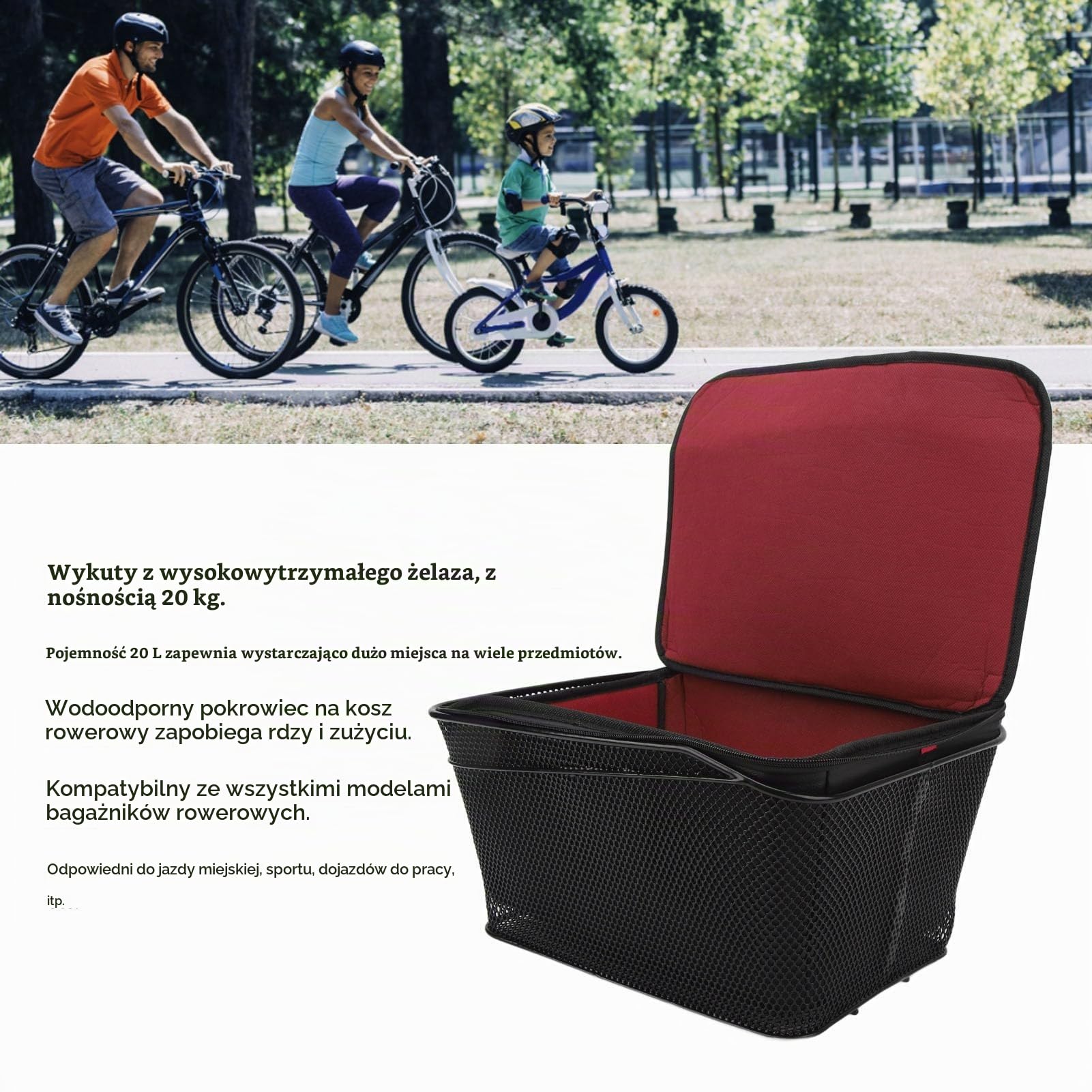 Alomejor Tylny kosz rowerowy – pojemność 20 l, nośność 20 kg, wodoszczelna torba do użytku zewnętrznego – praktyczne możliwości przechowywania