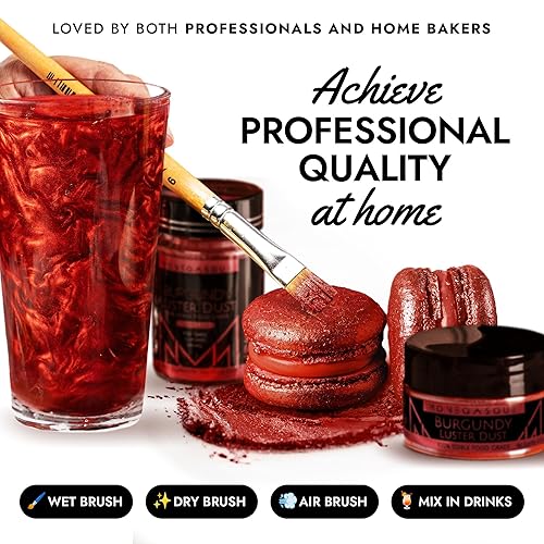 Miniatura 3 de MONÉGASQUE Polvo de brillo burdeos con purpurina comestible para bebidas y postres, 0.13 onzas, polvo comestible de color burdeos para pasteles y