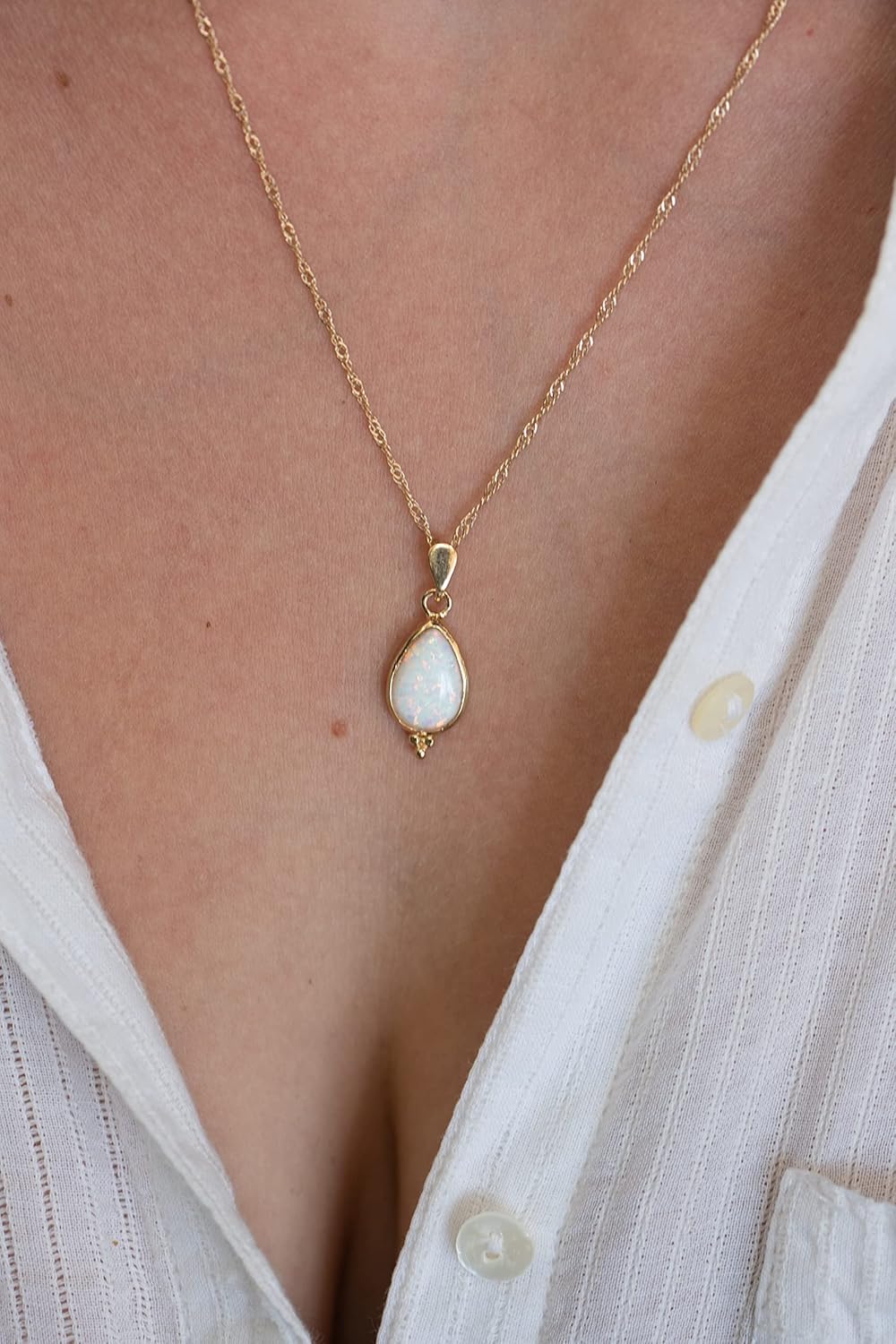 Lianie Opal gold necklace pendant, White Opal teardrop pendant, 14k gold plating necklace for women, Teardrop stone pendant, Birthstone necklace - Image 5