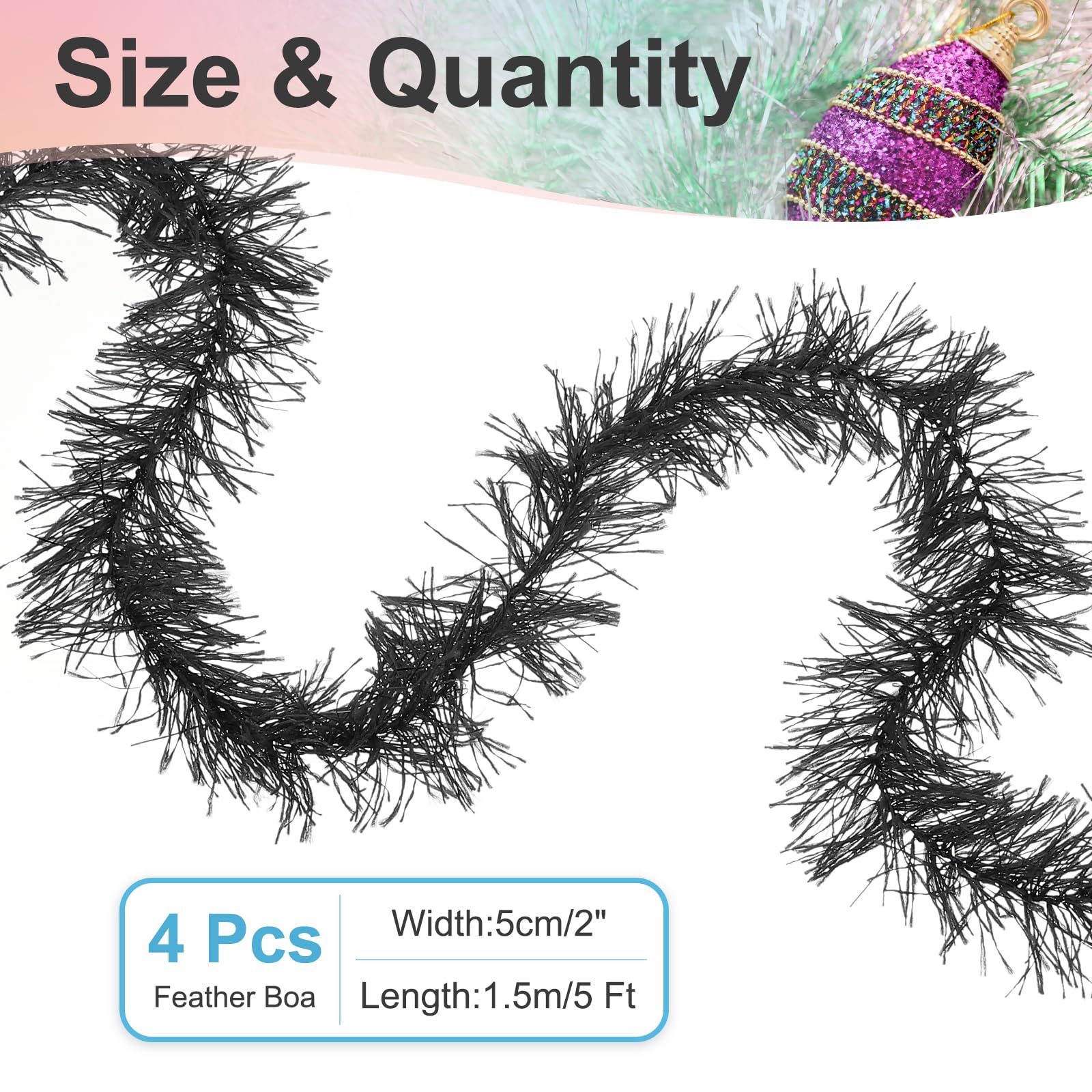 PATIKIL 5Ft Feather Boa, 4 Pcs Artificial Fluffy Feather Boas Party Decorations for DIY Crafts Wedding Costume, Christmas - Image 2