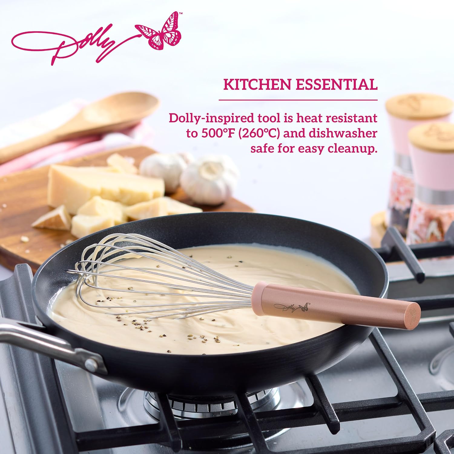 Dolly Parton Whisk – 12-Inch Stainless Steel Whisk with Blush Details, Ergonomic Handle, Dishwasher Safe, Perfect for Beating Eggs, Whipping Cream & Mixing Batters