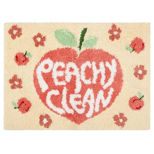 Timgle Peachy Clean Bath Mat Peach Bathroom Decor Non Slip Soft Water Absorbent Cute Bathroom Rugs Aesthetic Cute Bathmat Machine Washable for Home Bathtub Shower Toilet, 18 x 24 Inches