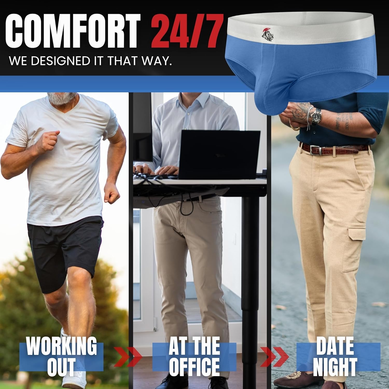 Real Men Nylon & Modal Briefs for Men with ABCD Pouch - 1, 3 and 6 Packs - Brushed Nylon and Rhino Fit - XS to 5XL - Image 4