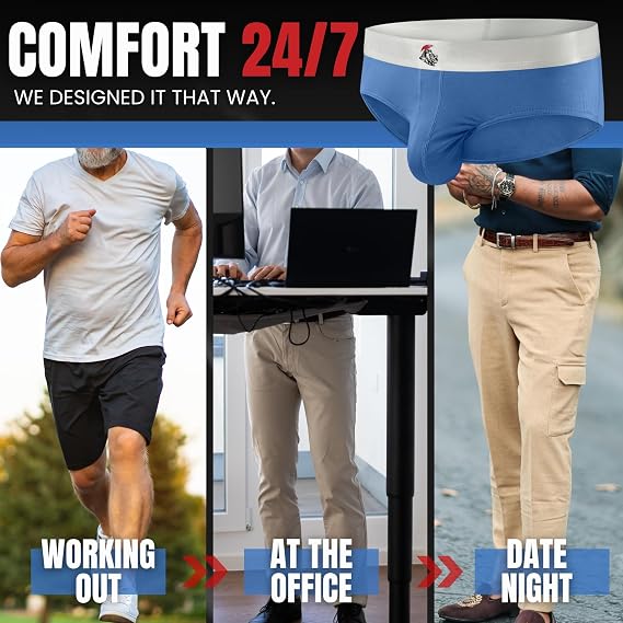 Real Men Nylon & Modal Mid-Rise Briefs - ABCD Custom Pouch Size - Waist XS-5XL