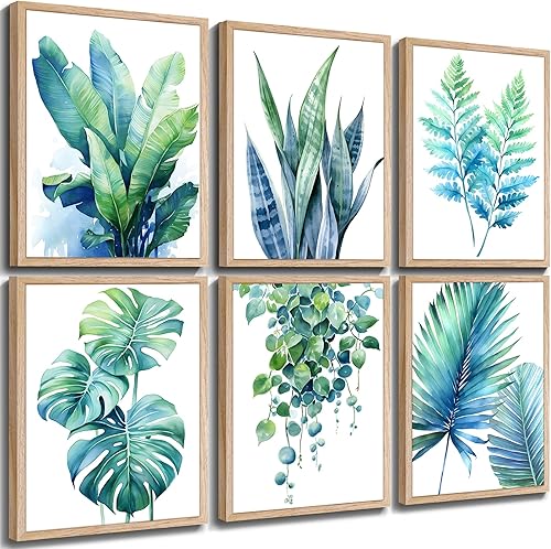 KLAKLA Arte botánico de pared  Decoración de pared enmarcada en color de madera  Colores brillantes y hermosos y 16 x 12 pulgadas x 6 piezas de