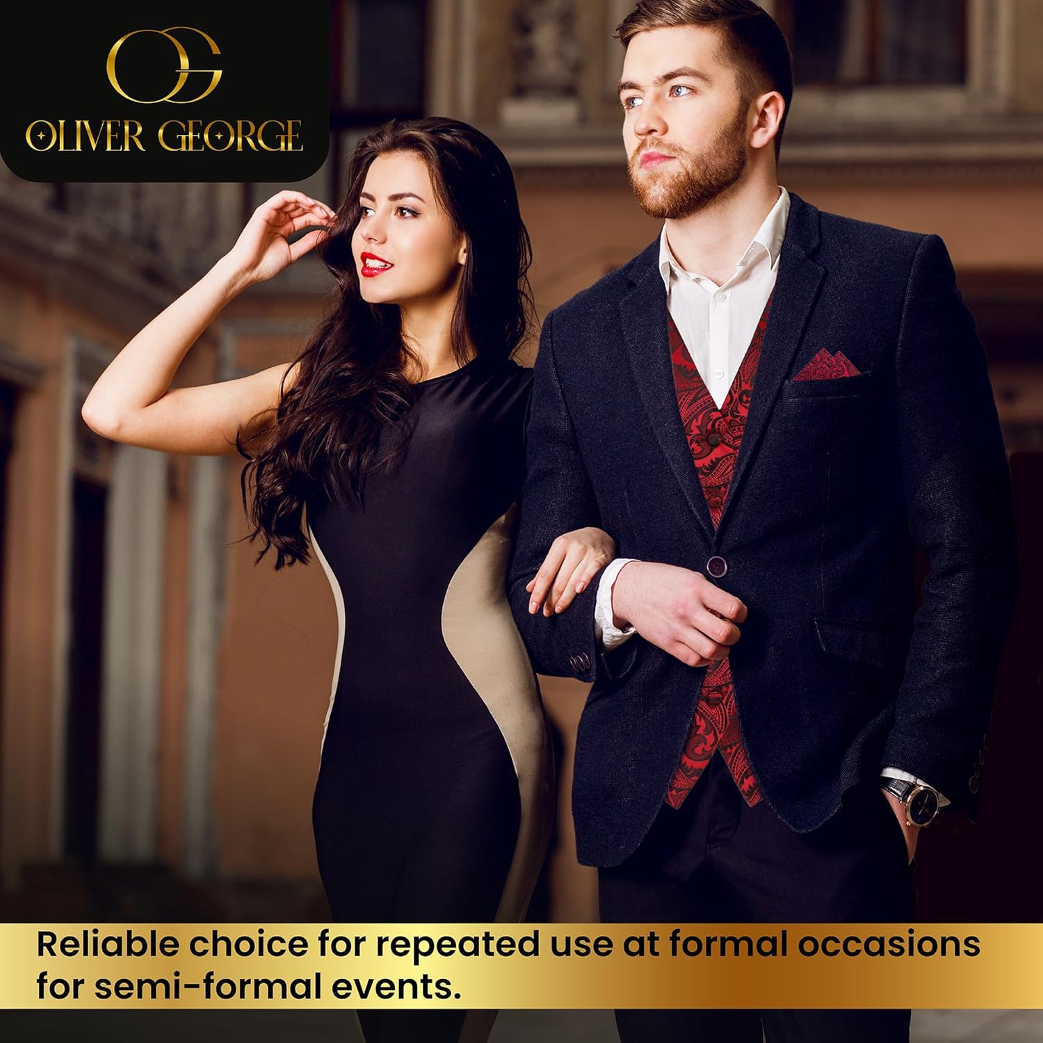 Oliver George Men's 3pc Paisley Formal Suit Waistcoat Tuxedo Dress Vest Necktie Handkerchief Set for Suit or Tuxedo - Image 6