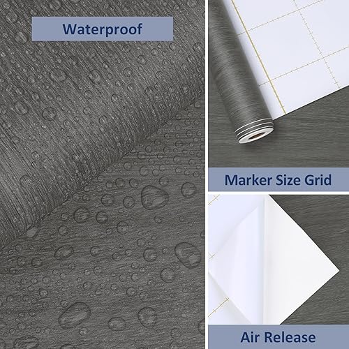 Miniatura 6 de WESTICK Papel adhesivo de madera gris para escritorio, papel tapiz de madera, cubiertas de gabinetes, encimeras de despegar y pegar, envoltura de
