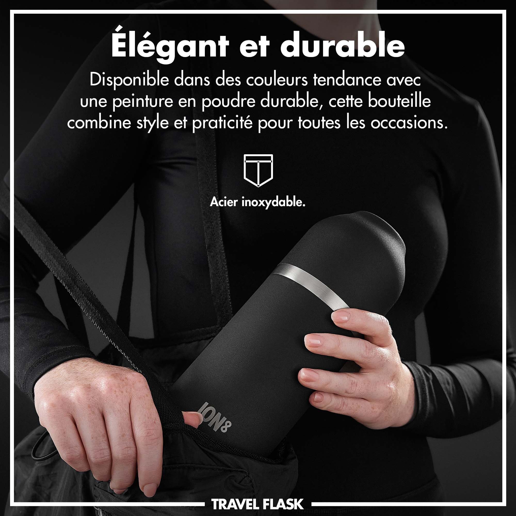 ION8 Gourde Isotherme ThermoShield pour Boissons Chaudes ou Froides, Grande Tasse Isotherme, Capacité de 2 Tasses, Bouchon Magnétique et Base Souple - Élégant et Écologique, Noir
