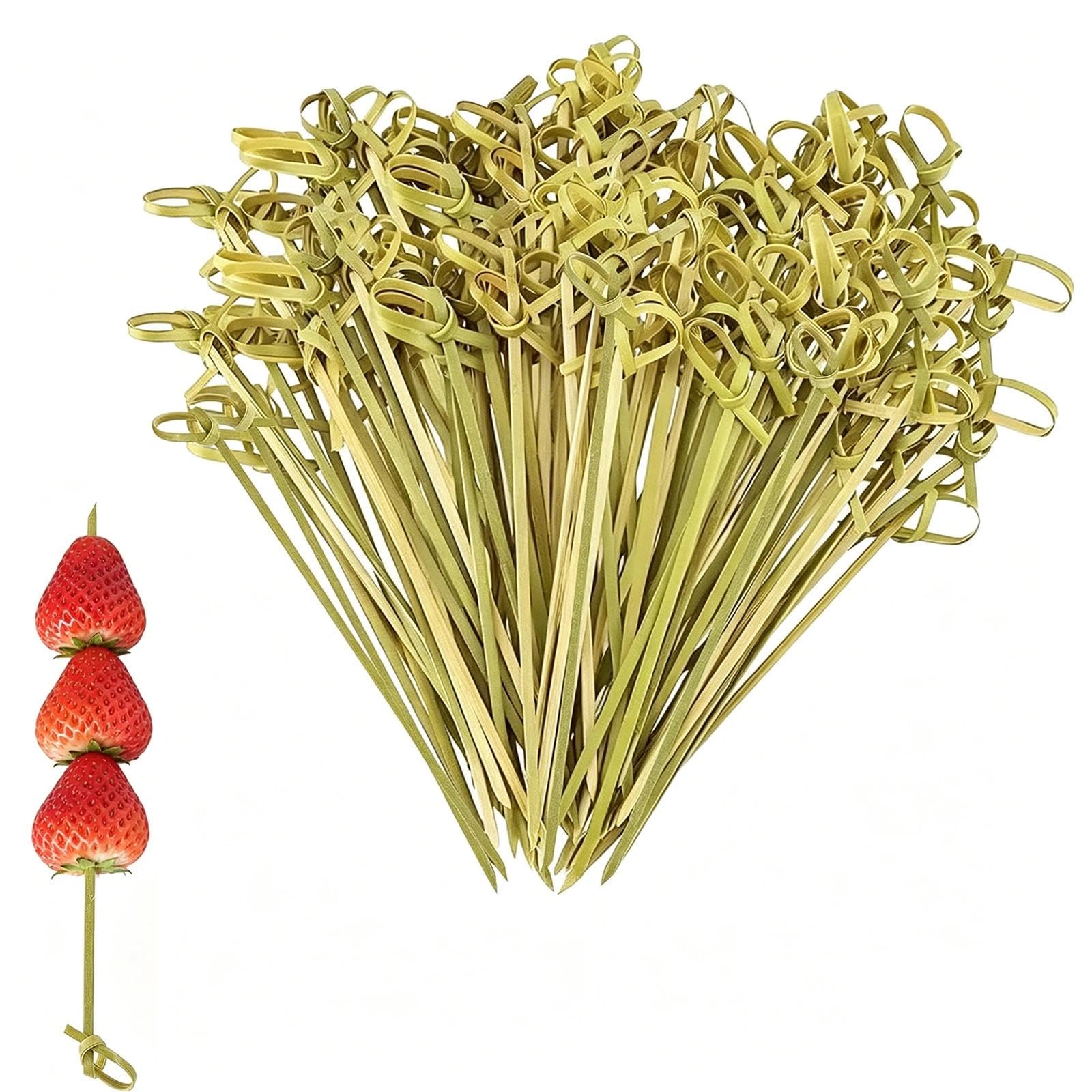 200 Pcs Bamboo Cocktail Sticks, 12cm/4.7inch Toothpicks for Appetizers, Mini Natural Food Pick, Japanese Style Knotted Skewers, for Drinks, Fruit, Charcuterie, Party Supplie