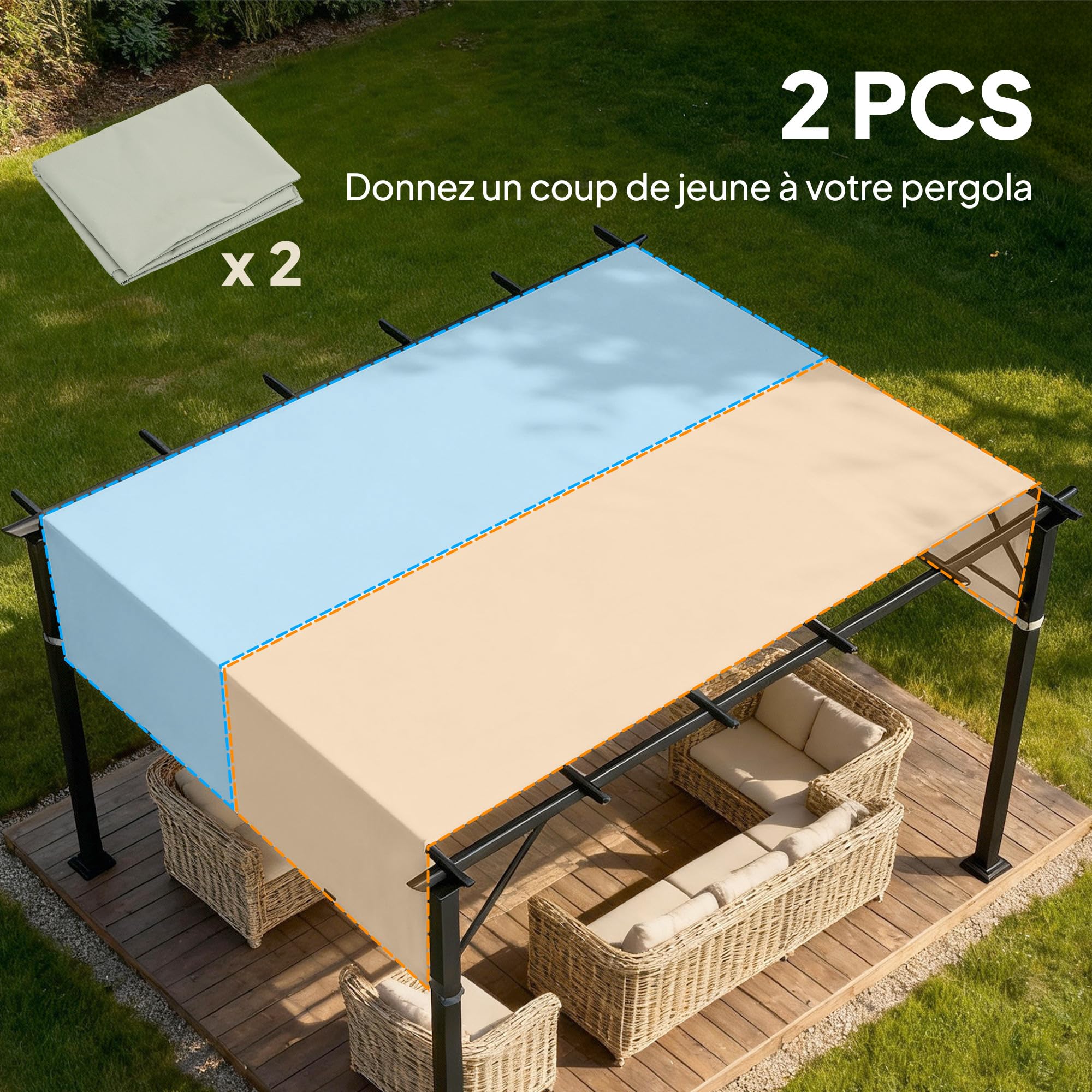 Outsunny Lot de 2 Toiles de Rechange pergola rétractable de 4,9 x 1,2 m pour pergola de 3 x 3 m Tissu Polyester Protection UV Gris Clair