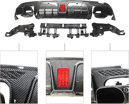 CHIESMA Rear Diffuser Fit for W205 C-Class/C63 AMG/C63 AMG S/C43 Coupe 2-Door 2015-2021, Carbon Fiber Style ABS Painted 6PC Rear Bumper Diffuser Set