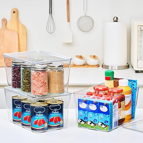 Miniatura 3 de theaoo Contenedores de almacenamiento transparentes apilables con tapas, recipientes de plástico grandes para organización y almacenamiento de