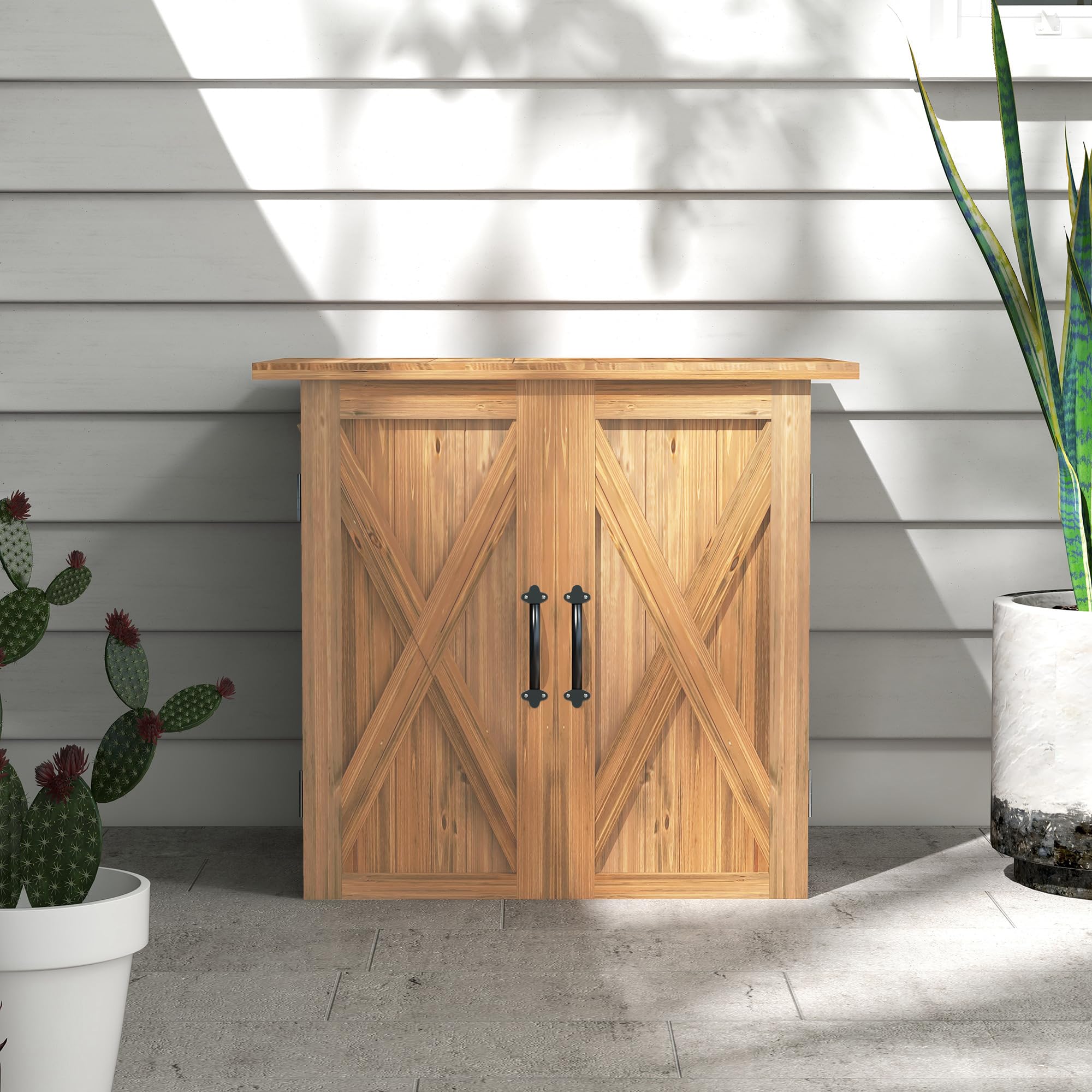 Outsunny Gartenschuppen Holz Geräteschrank Doppeltür 77x55x72 cm Braun