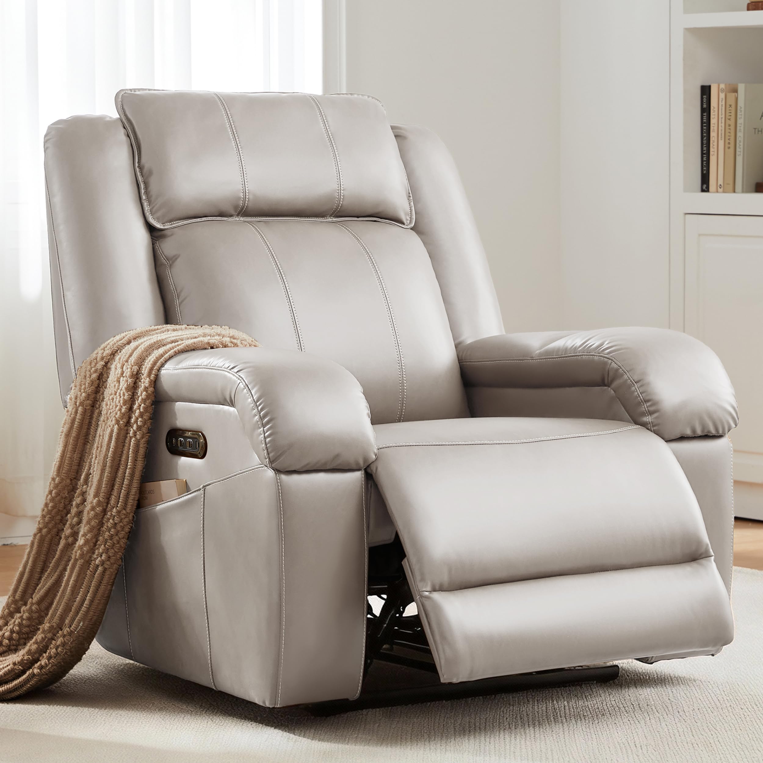 SITJOY Pet-Friendly Leather Power Recliner, Zero Wall Hugger, Greige
