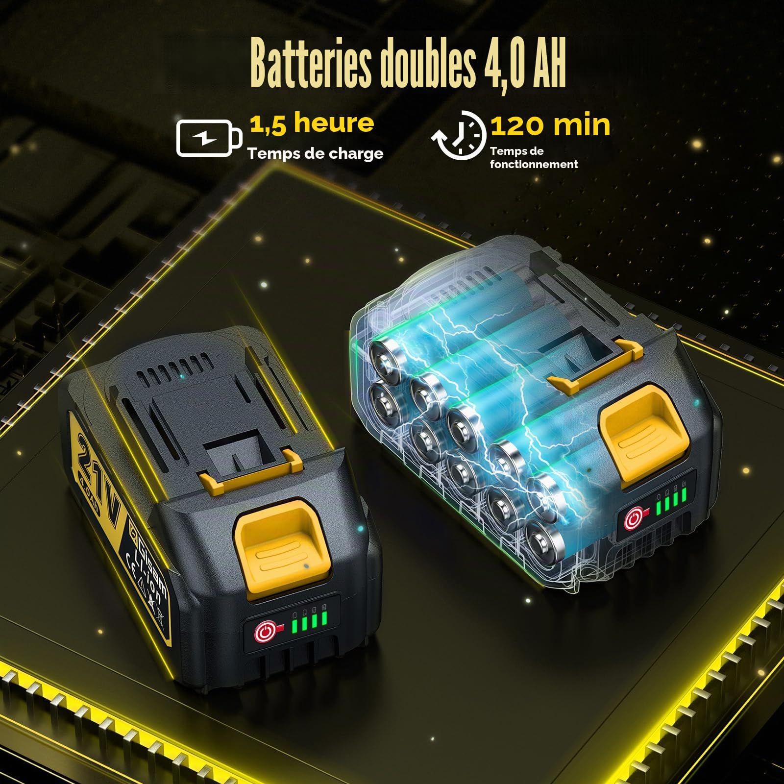 Taille-Haie Sans Fil 22 Pouces, Moteur Sans Balais 3000 W, 2 Batteries 4,0 Ah, Lame SK5 Double Action, Diamètre de Coupe 16 mm, Poignée Pivotante 180°