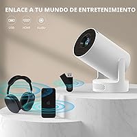 Vista 7 de Mini proyector portátil con soporte 4K, Bluetooth 5.4 WIFI6, altavoz base de sonido de 5 vatios, 160 ANSI, Android 11, rotación de 210°, proyector
