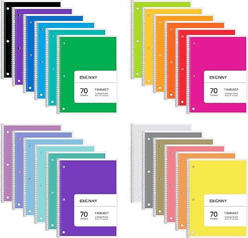 Cuaderno de espiral de 24 unidades, 12 colores brillantes y 12 colores pastel, 1 materia, con rayas universitarias, cuadernos para la escuela - 8 x