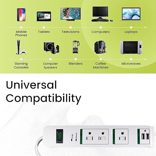 Miniatura 6 de GoGreen Power GG-13103USB - Protector de sobretensiones de 3 tomas, 2 puertos USB, cable de 3 pies, color blanco
