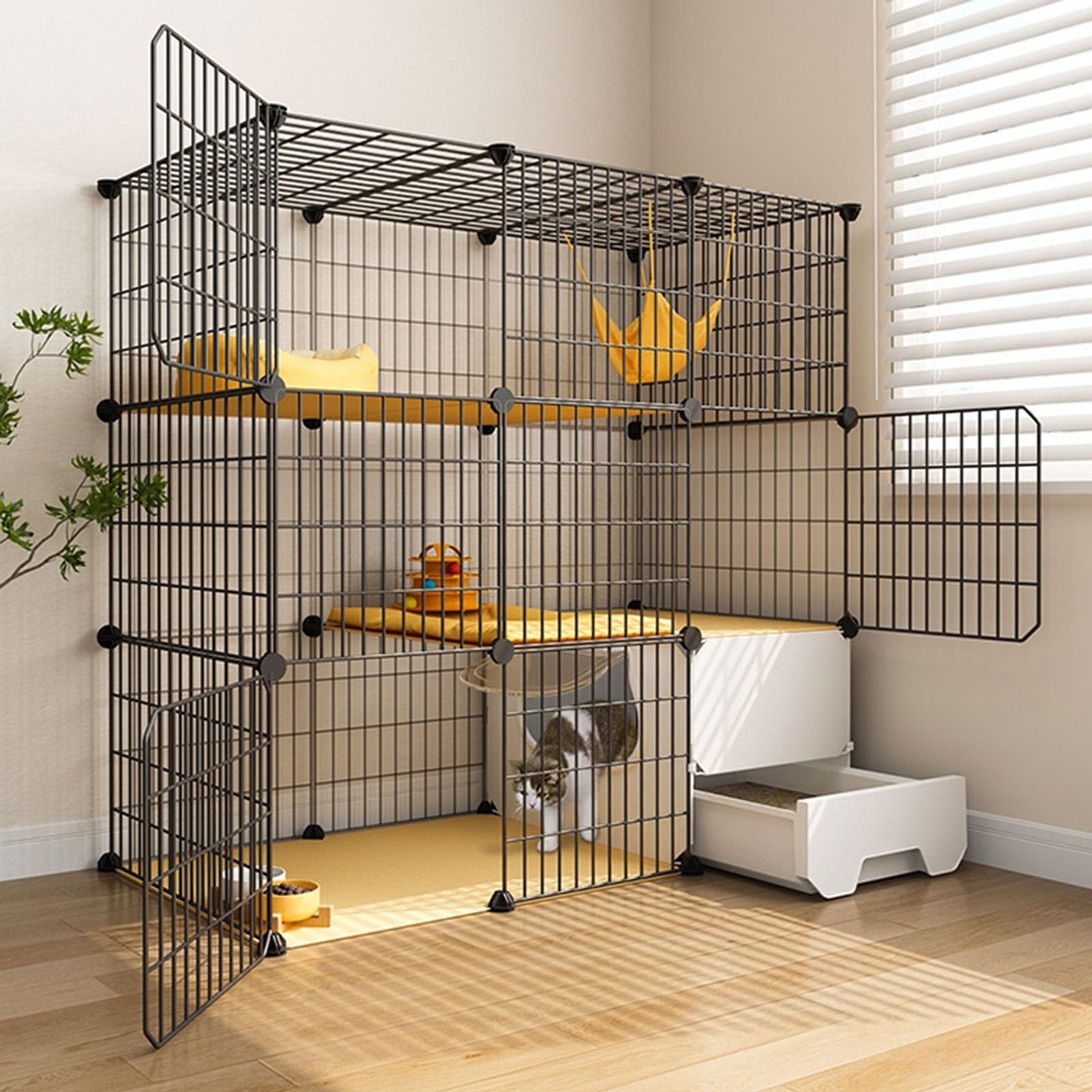 Gabbia per Gatti, Gabbie per Gatti da Interno Grandi con lettiera a 3 Livelli Fai da Te per Gatti, recinto Grande in Filo Metallico Staccabile per Conigli e Cuccioli, Uso Interno (Dimensioni