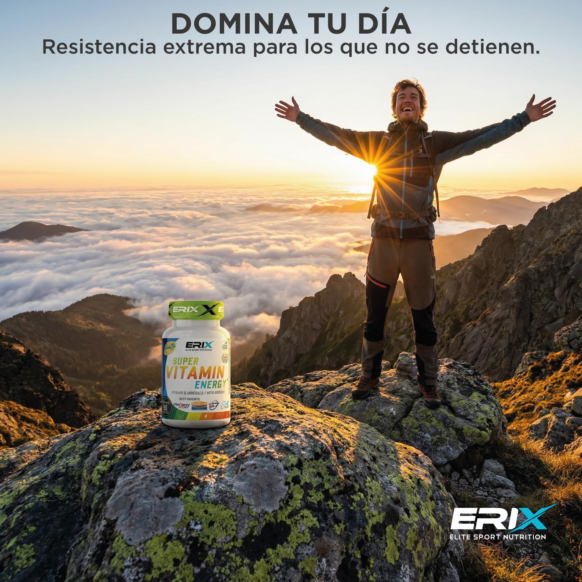 ERIX Nutricion Super Vitamin Energy - Pack Ahorro 2 Botes (180 Capsulas) - Multivitaminico con Ginseng, Cafeina, S7 - Energia y Recuperacion para 90 Dias