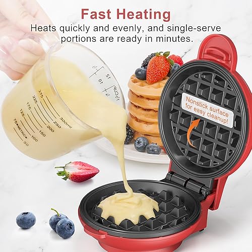 Miniatura 2 de CROWNFUL Mini Máquina para Hacer Waffles, Fabricador de Chaffles de 4 Pulgadas con Diseño Compacto, Fácil de Limpiar, Superficie Antiadherente, Guía
