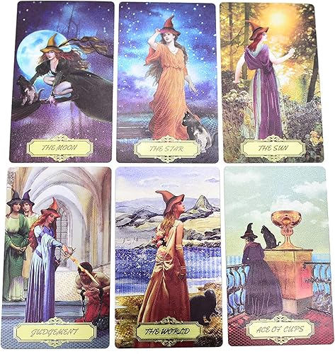 Miniatura 6 de Jayiaine Tarjetas de tarot con instrucciones (idioma español no garantizado), 78 para principiantes, PVC, impermeables, antiarrugas, lámina dorada