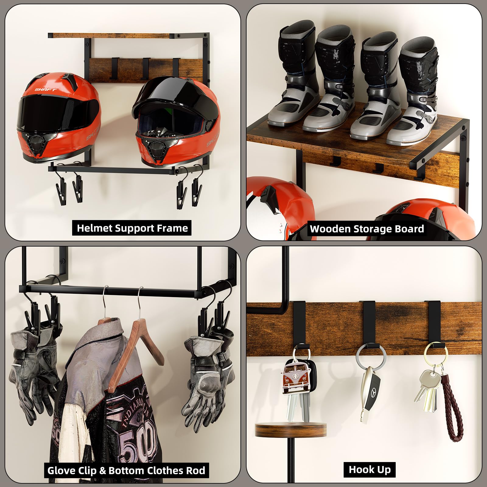 Urban Deco porta casco moto da parete, porta caschi con 2 appendi per cappelli, supporto porta cappelli da parete, garage moto porta cappelli, piccolo