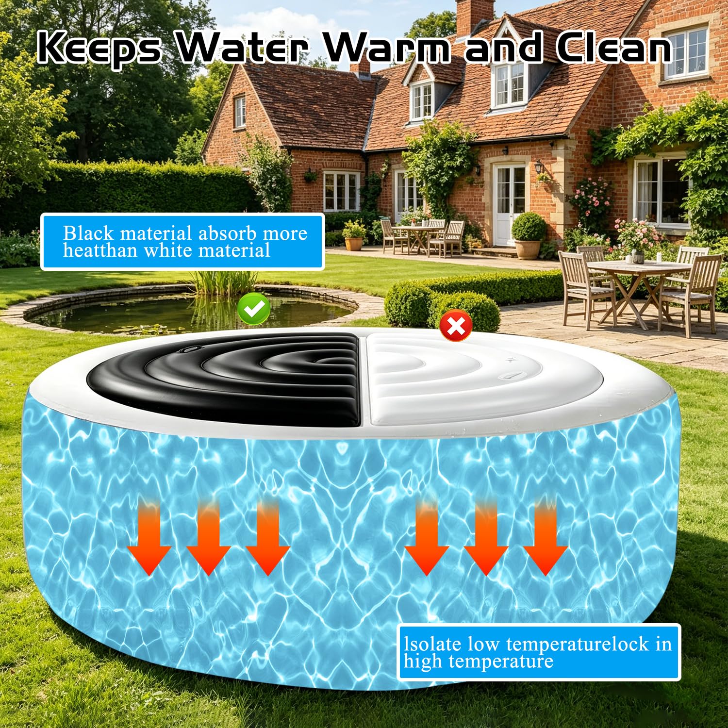 KEAGAN 4.5FT/138CM Inflatable Hot Tub Cover, Energy Saving Lid for Round Hot Tub, Outdoor Inflatable Hot Tub, with Handle, Foldable Protective Rain Overflow Cover for Inflatable Outdoor Hot Tubs — view 6