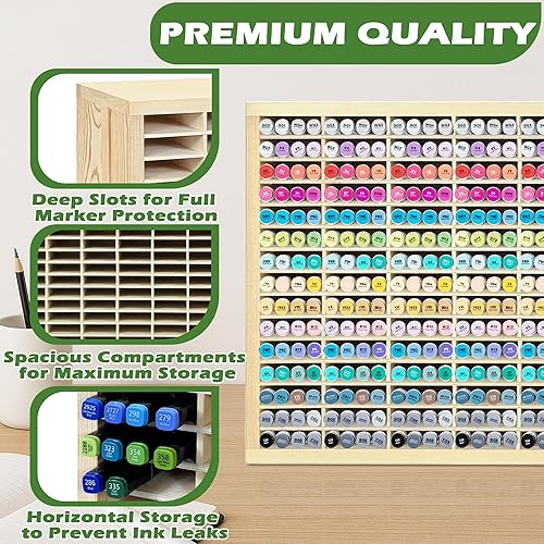 Miniatura 4 de PROLEE Marker Storage Organizer for 360 Markers,Wooden Alcohol Marker Holder with 90 Slots,Markers Pens Pencils Art Supply Storage Rack for Desk