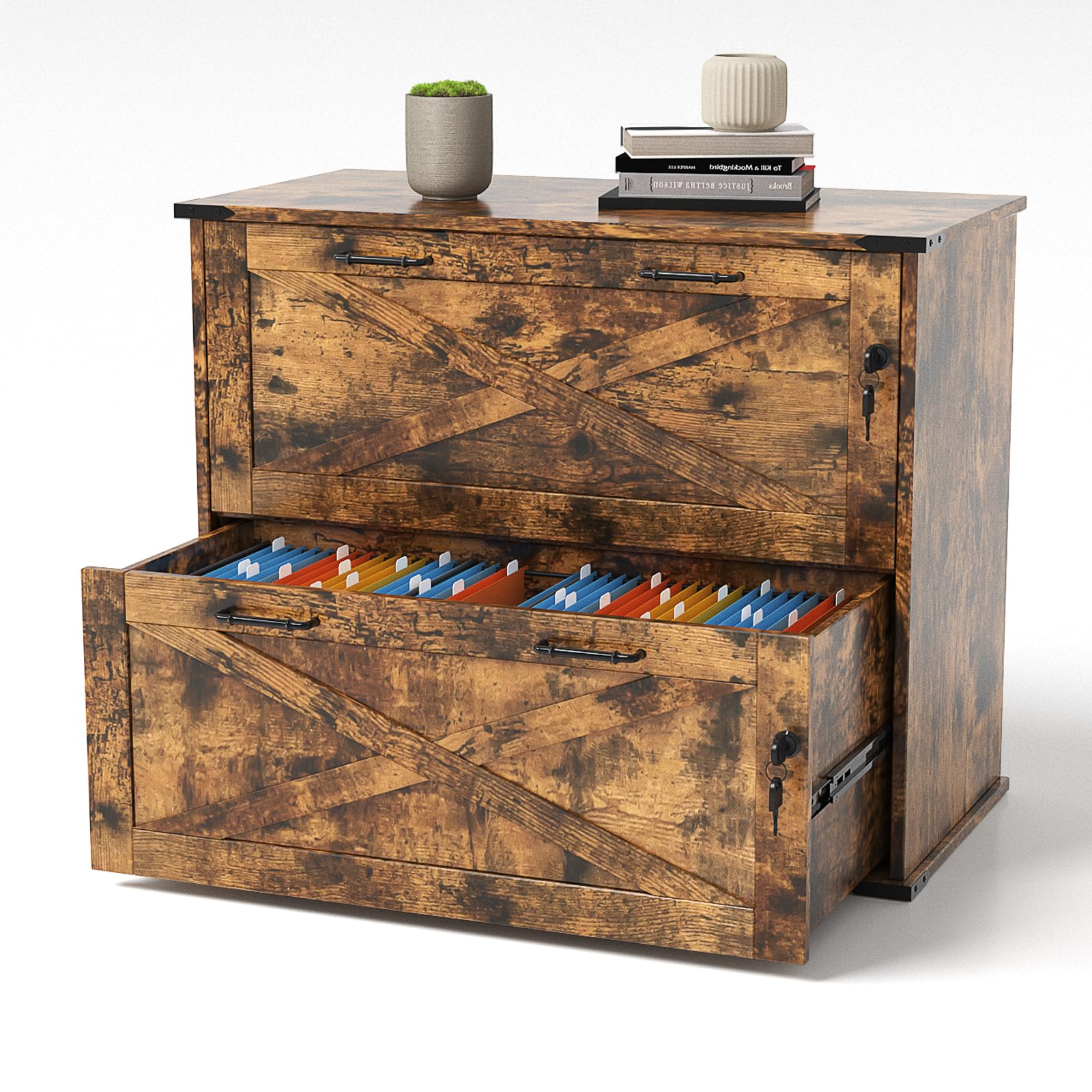 VINGLI 2 Drawer File Cabinet with Lock, Home Office Filing Organizer, for Letter Legal A4 Size File Folder Storage, Modern Farmhouse, Wood Lateral