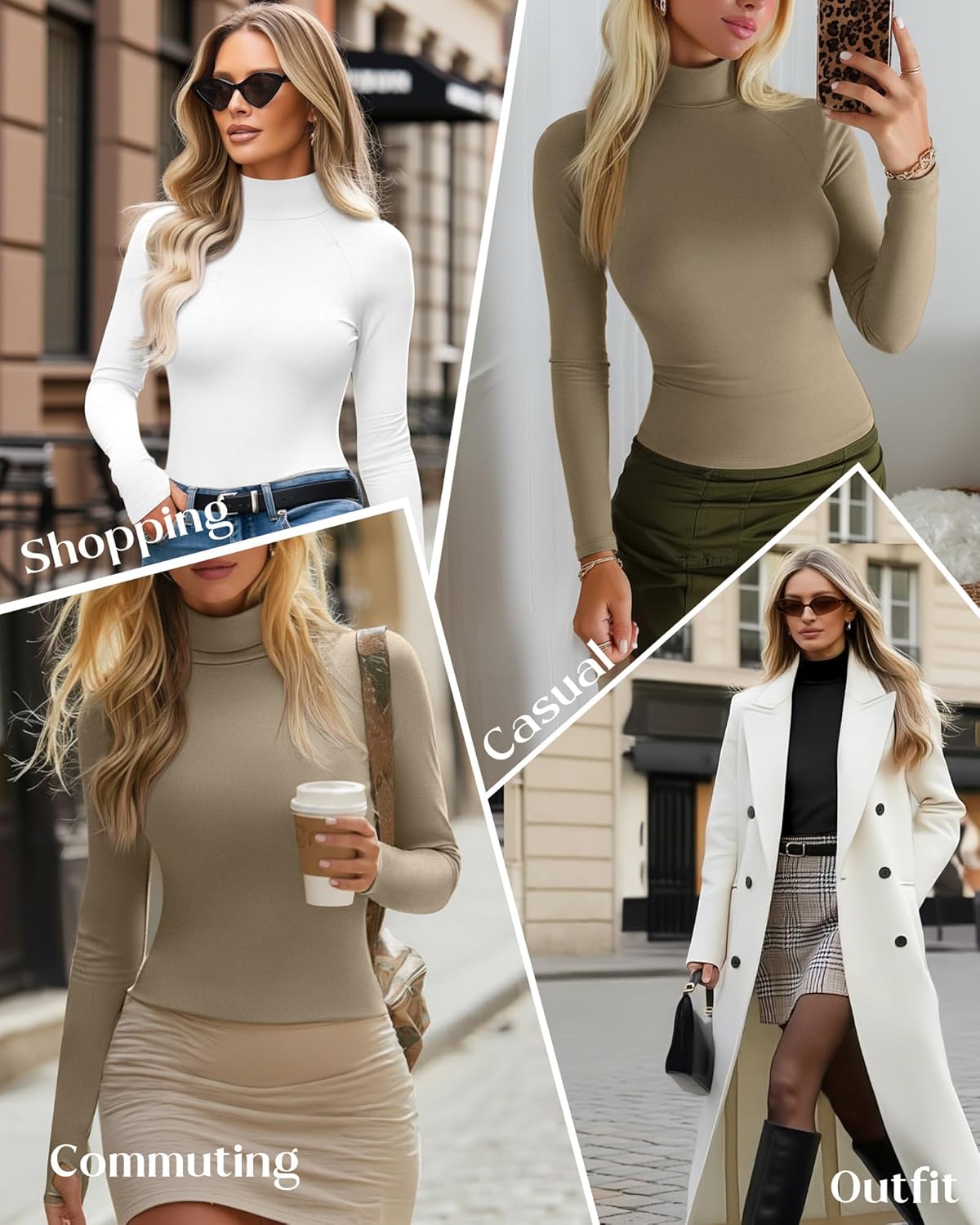 3 Pack Women's Turtleneck Shirts Long Sleeve Slim Fit Thermal Underwear Tops Mock Neck Base Layer with Thumb Holes - Image 2