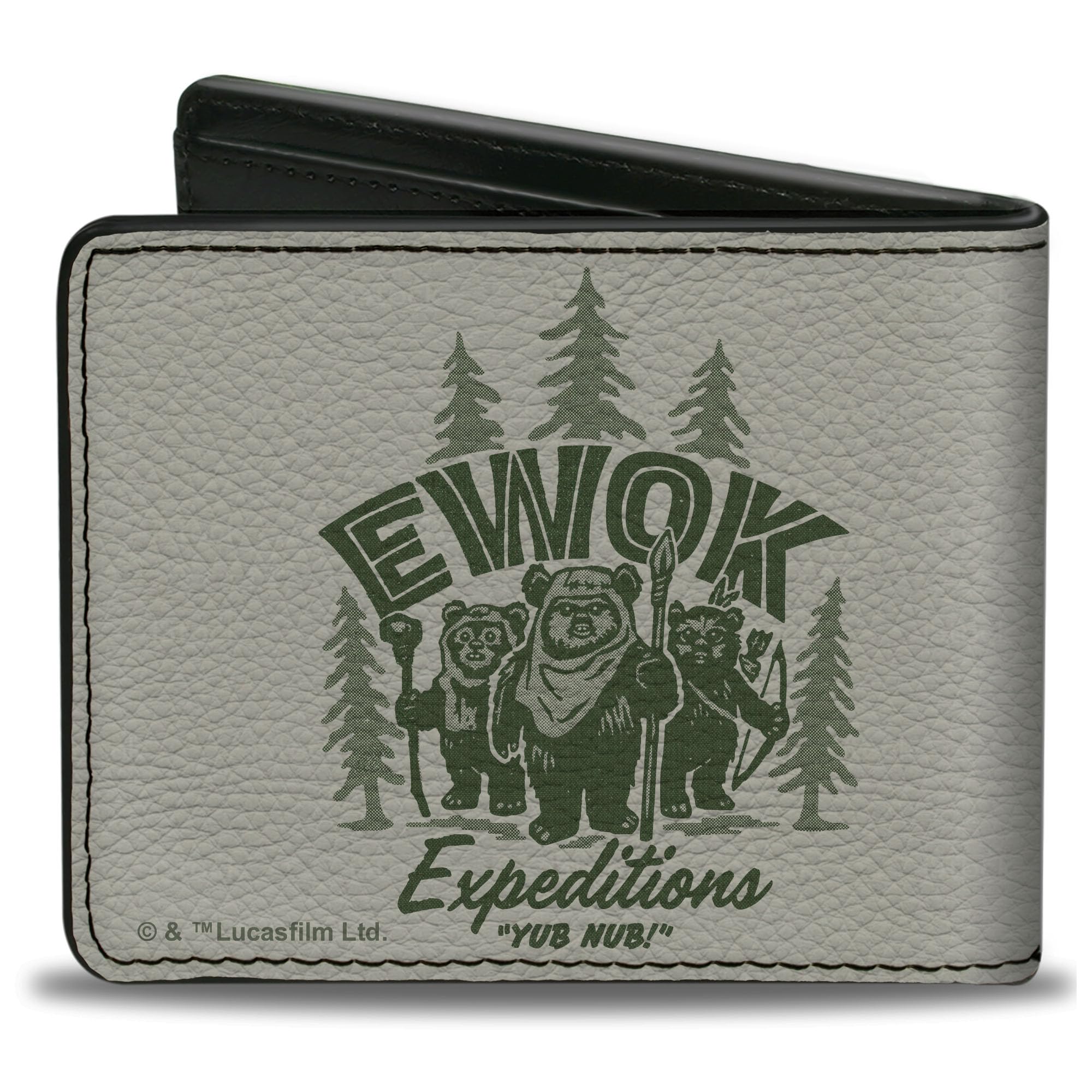 Buckle-Down Men's Standard Wallet, Bifold, Star Wars Ewok Expeditions Icon Beige Green, Vegan Leather, 4.0