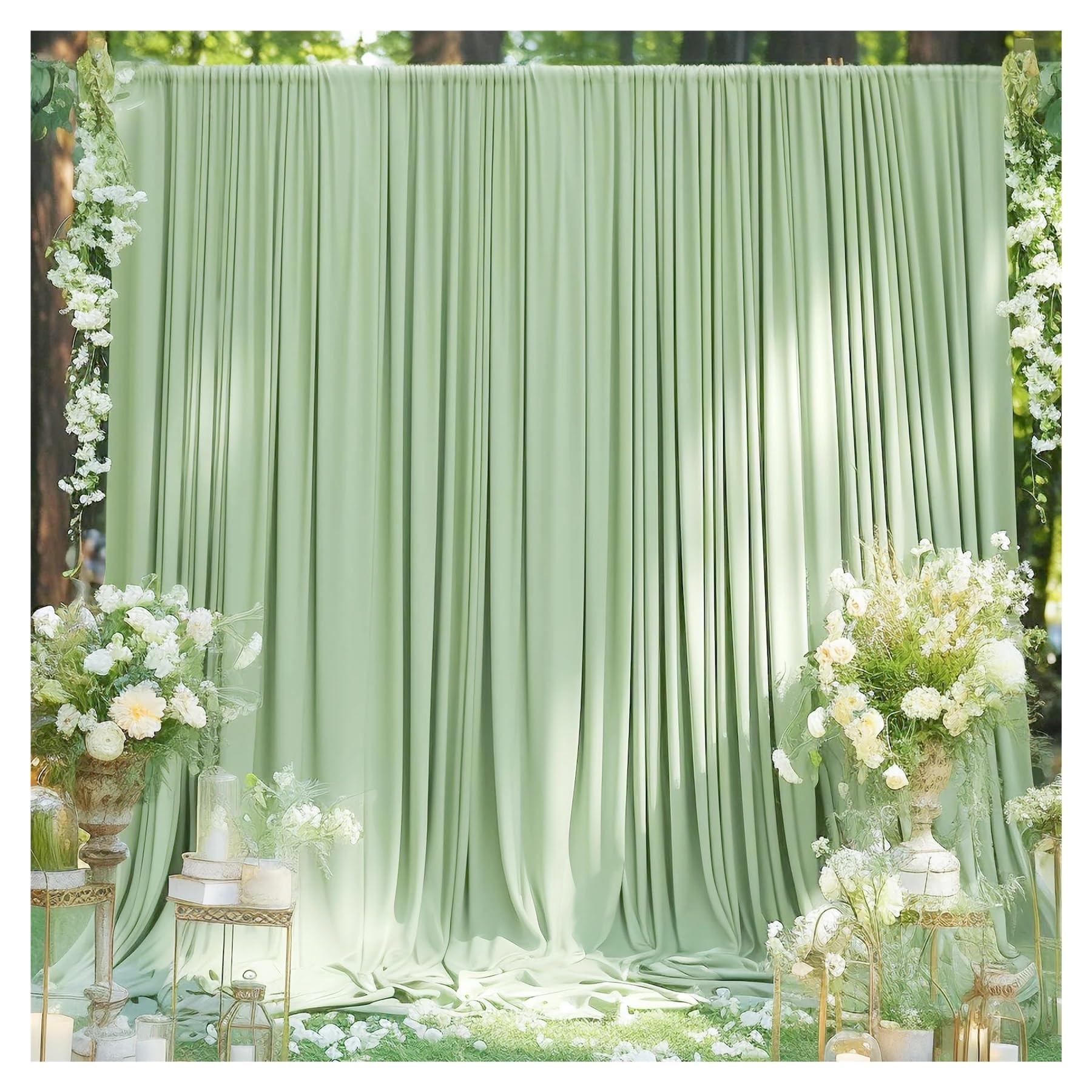 JMORCO Party Decorations 2PCS Backdrop Curtain For Party Wedding Wrinkle Free Photo Curtains Backdrop Drapes Fabric Decoration For Party Weeding(Sage green,2PCS 150x300cm)