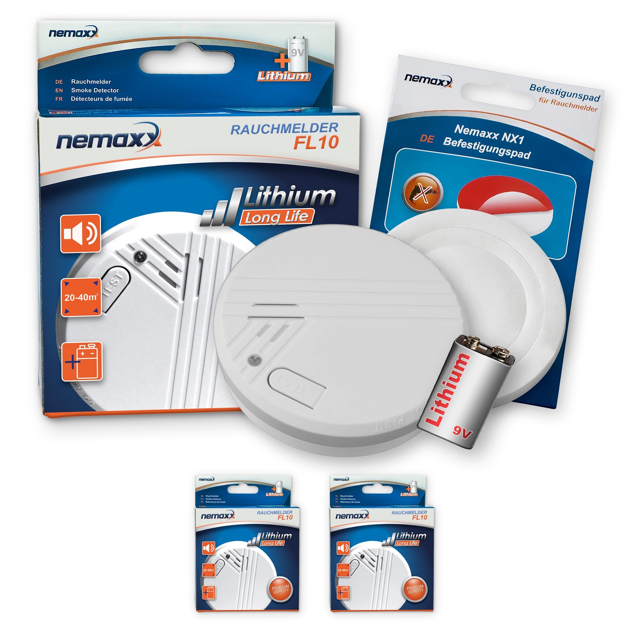 Buy 2x Nemaxx FL10 Smoke detector + 2x Nemaxx NX1 Quickfix self