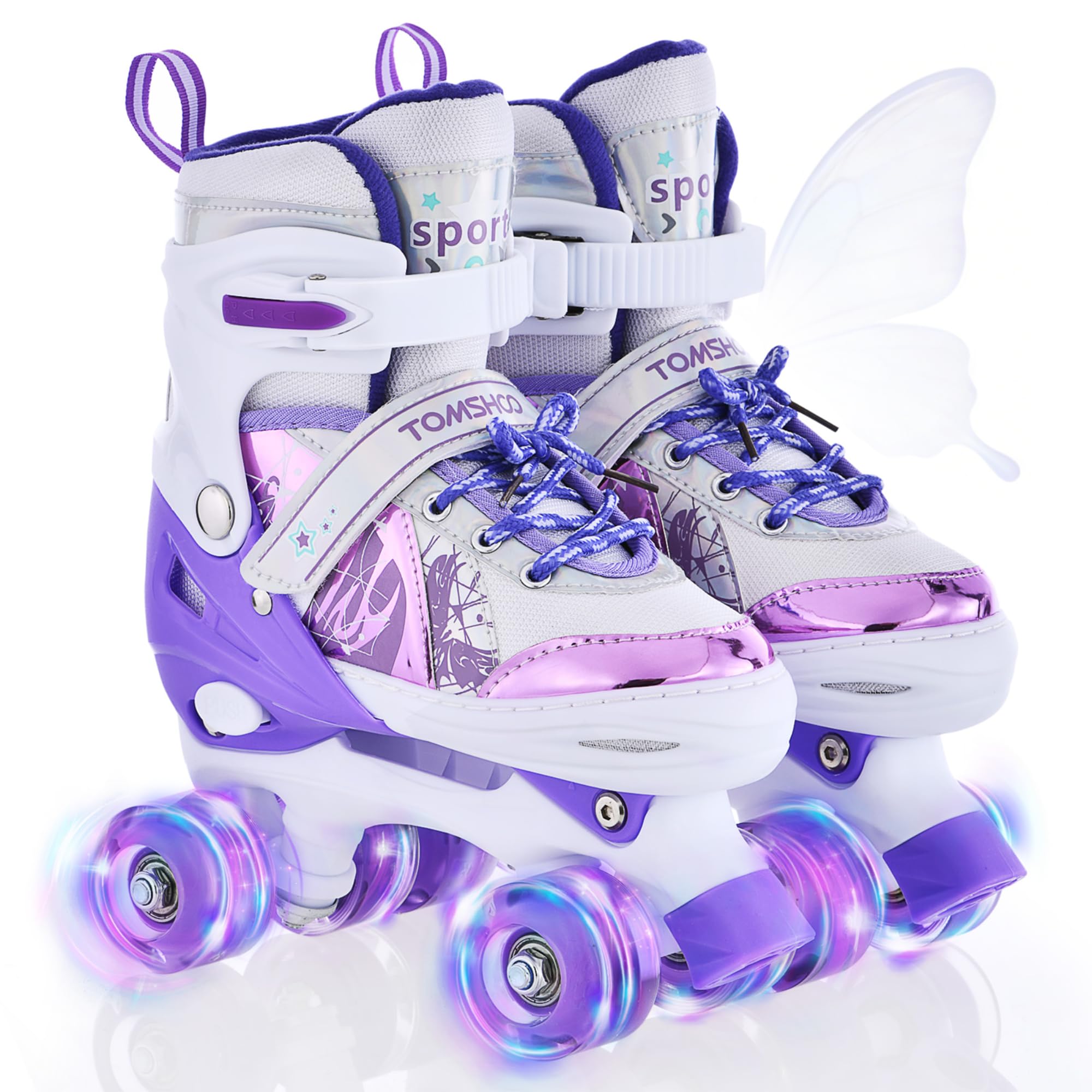 TOMSHOO Kids Roller Skates for Girls Boys 4 Sizes Adjustable Quad Skates with Light up Wheels Ages 3-5 5-8 6-12 rollerskates for Indoor Outdoor