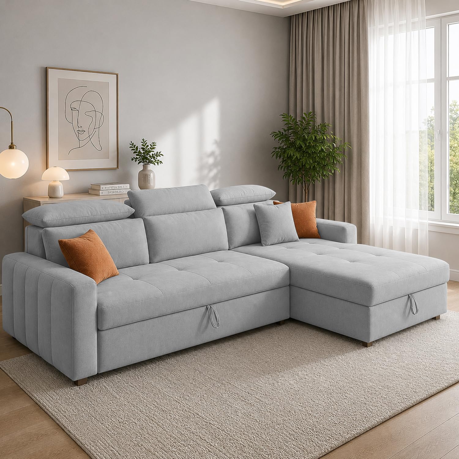 Casaliving Gagnon RHS 4 Seater L Shape Corner Sofa Cum Bed for Living Room with Storage (Grey Fabric) Premium Fabric Sofa Cum Bed-picture-33