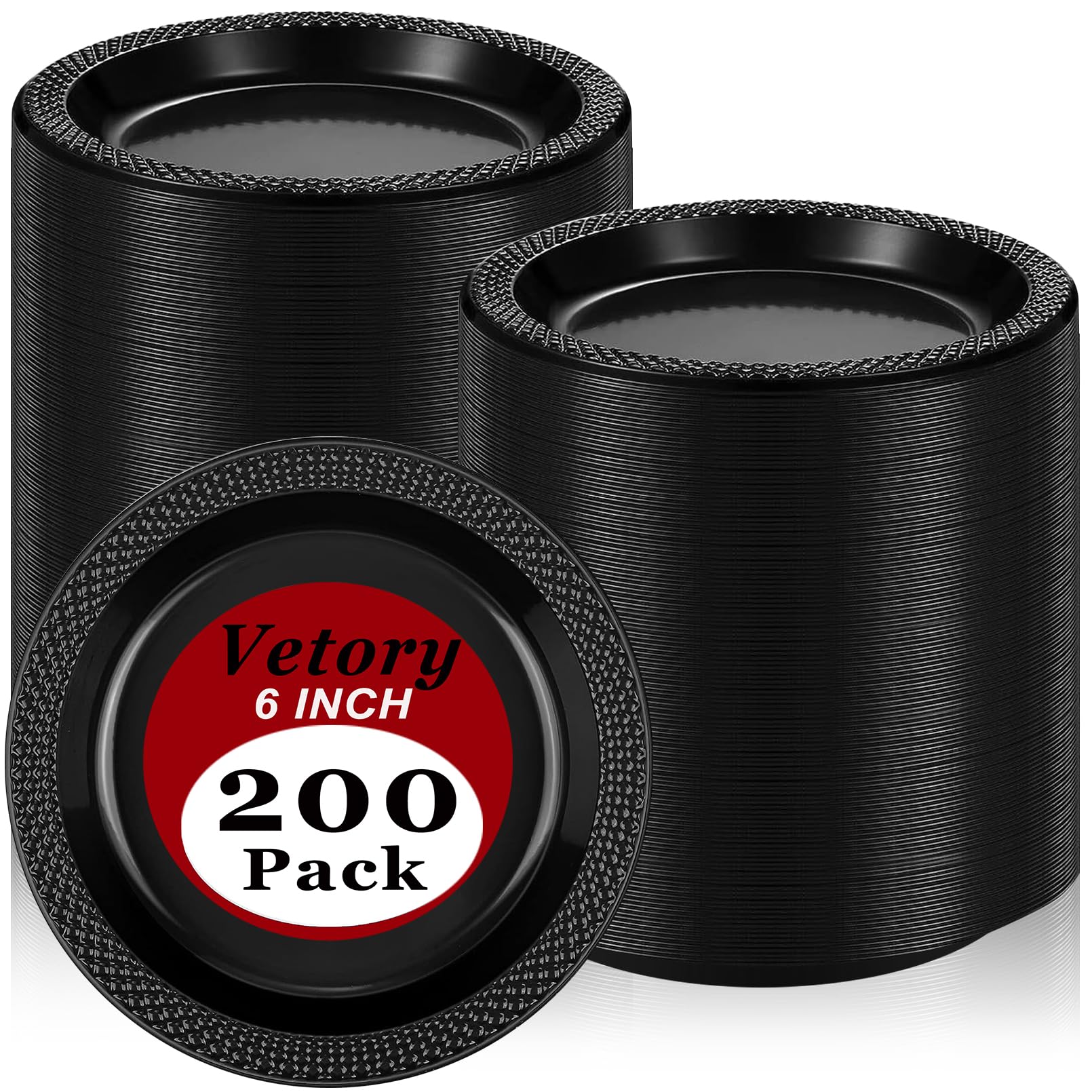 Vetory 200pcs Black Plastic Plates Inch Black Disposable Plates