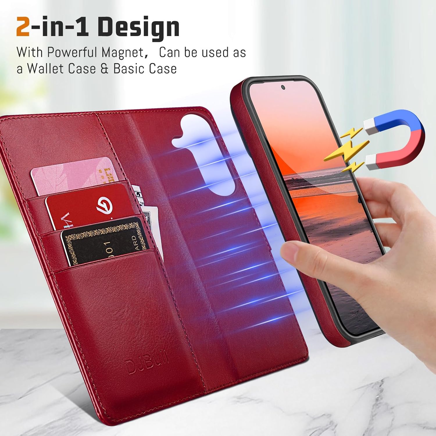 DJBull 2-in-1 Detachable Wallet Case for Samsung Galaxy S26 Plus RFID Blocking Flip Folio with Card Holder | PU Leather Shockproof Protective Cover Women Men for Samsung S26 Plus Phone Case Red
