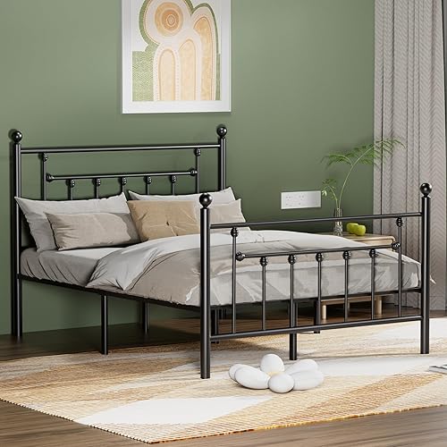 Miniatura 10 de VECELO Base de cama de plataforma metálica de tamaño individual con cabecera y estribo, soporte de listones de alta resistenciano necesita somier,