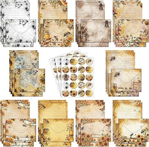 Miniatura 62 de TaoBary Juego de 160 piezas de papel de papelería, 50 papeles de papelería de doble cara con 50 sobres a juego y 60 calcomanías de puntos redondos,