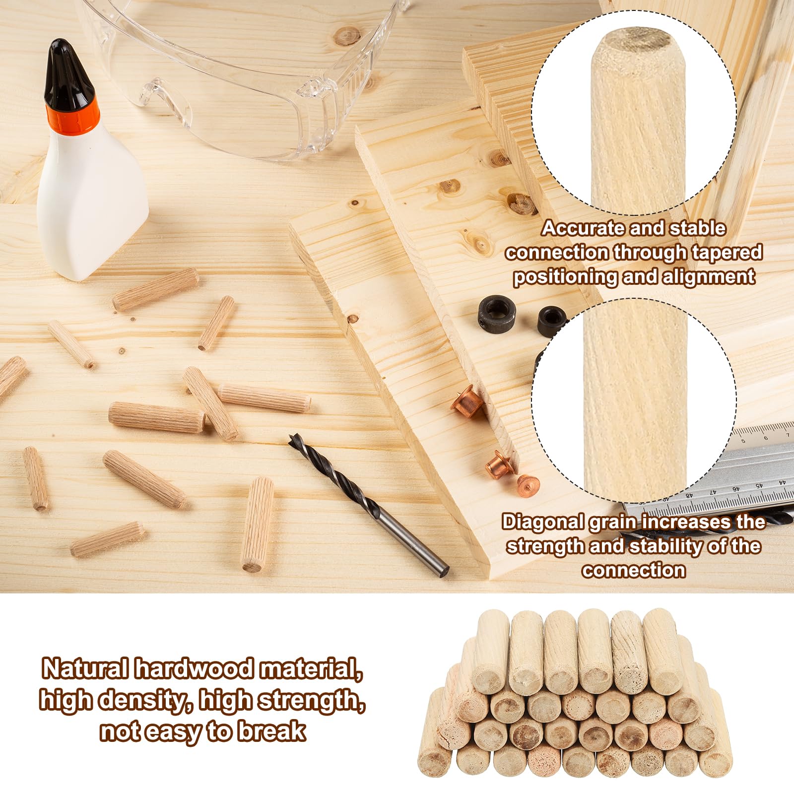 PATIKIL 3/8" x 4"(10 x 100mm) Wood Dowel Pins - Image 3