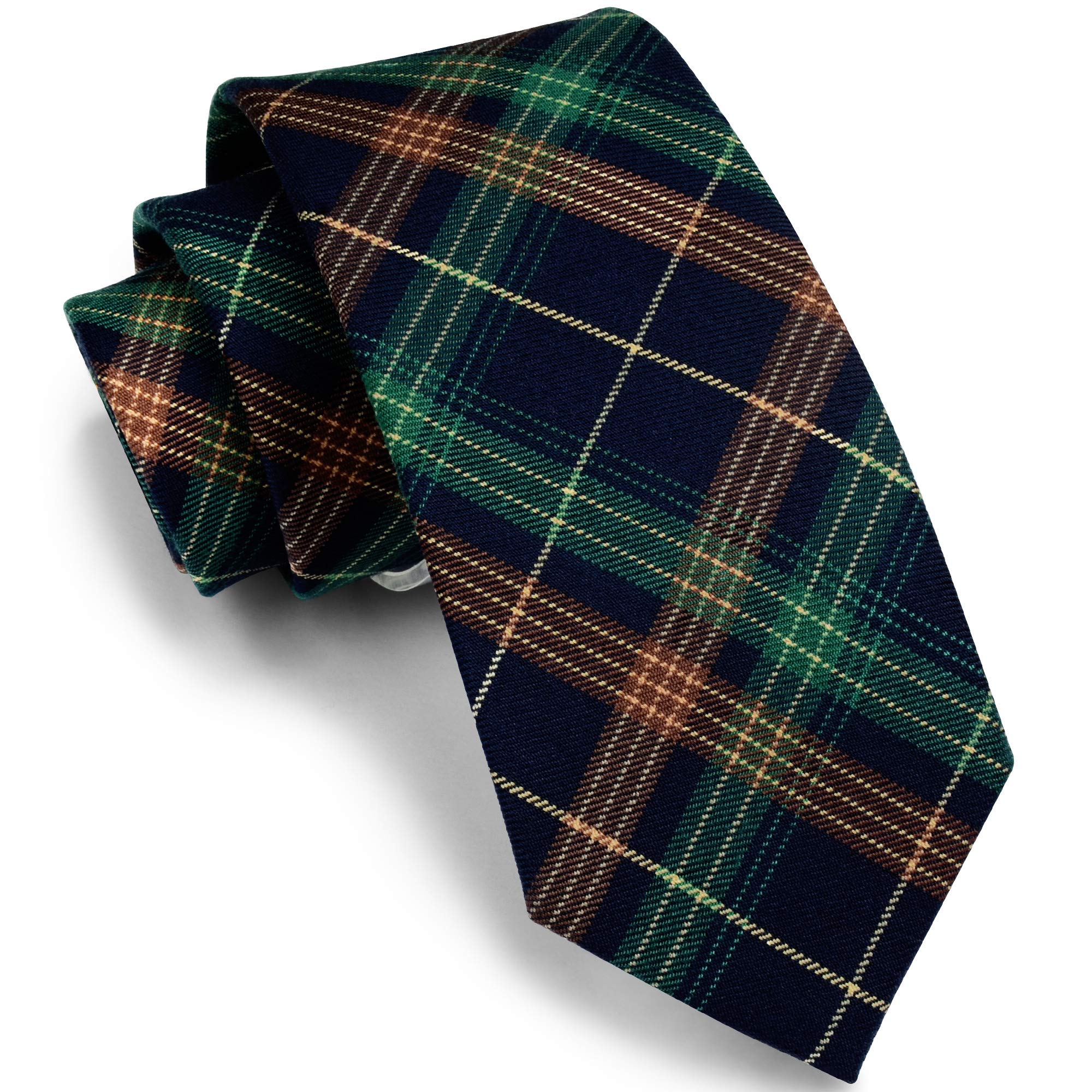 GUSLESON 7cm Plaid Tie Green Brown Tartan Woven TR Material Necktie (0910-17)