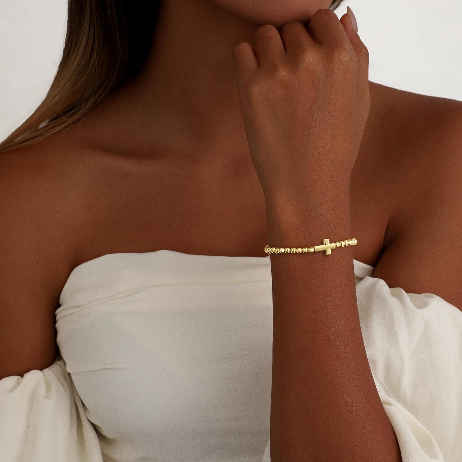 Gold/Silver Bracelets for Women Stackable 14K Gold/Silver Plated Stretch Bracelets Dainty Paperclip Cross Bow Charm Accessories Jewelry for Women Trendy - Image 2