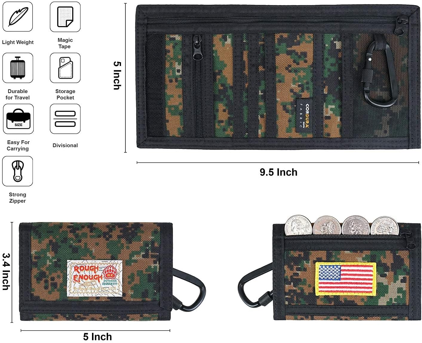 Rough Enough Kids Wallet for Teen Boys Mens Camo Keychain with Zipper : Clothing, Shoes & Jewelry
