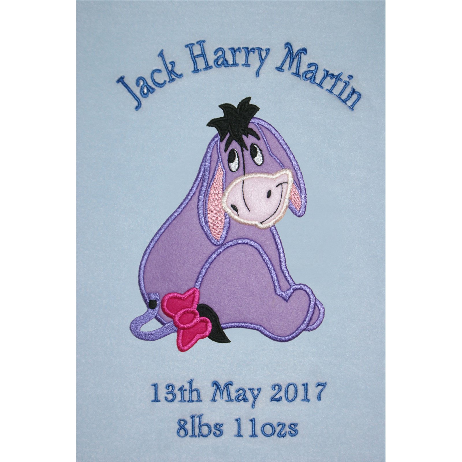 Oh Sew Simple EEYORE PERSONALISED FLEECE BABY BLANKET (02 Baby Blue)