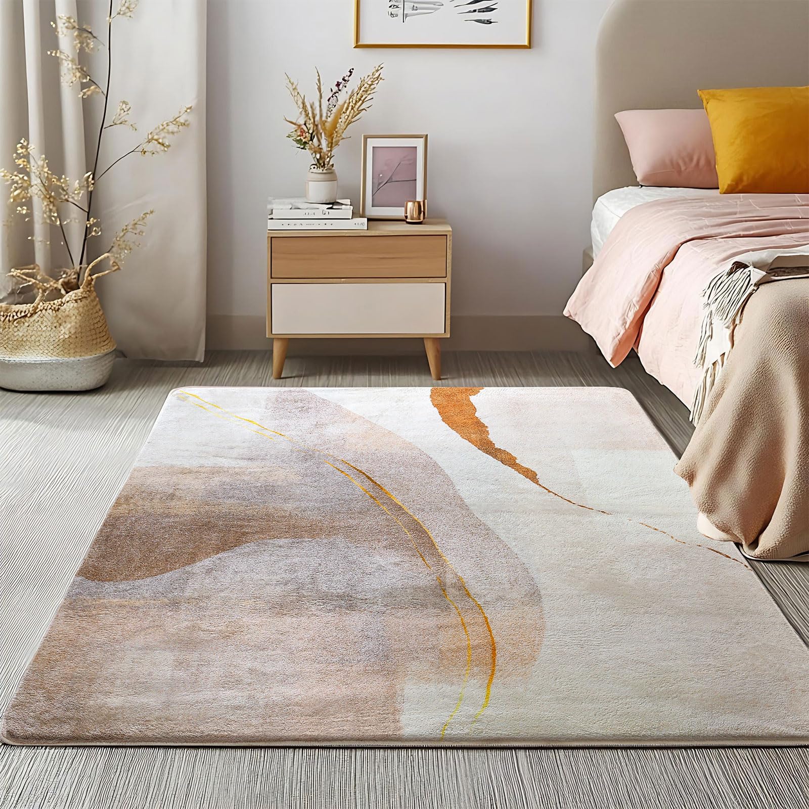 Area Tappeti per Soggiorno, Moderno Astratto Tappeto Morbido Pile Sala da pranzo Camera da letto Home Decor Tappeto antiscivolo (120 x 160 cm, Marrone/Oro)
