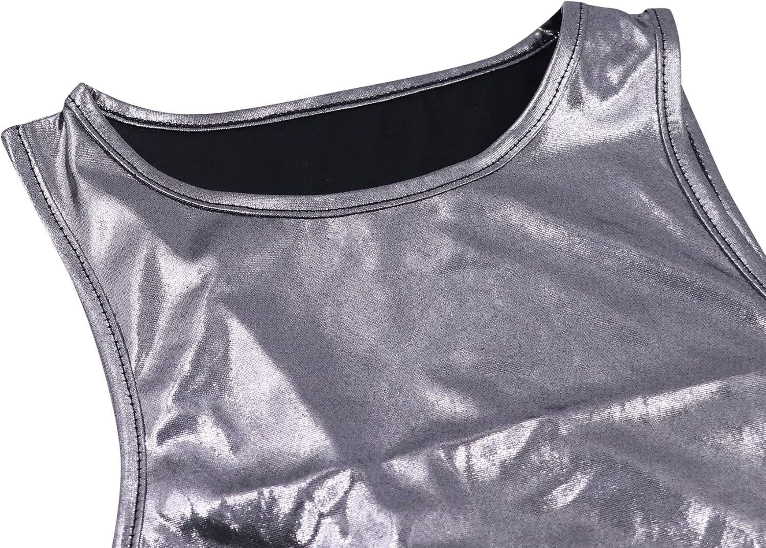 Women Liquid Metallic 2 Piece Outfits Side Criss Cross Lace-up Tank Crop Top Shiny Bodycon Mini Skirt Set - Image 3