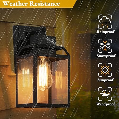 Miniatura 5 de Luces de pared negras para exteriores, apliques de pared exterior de granja con vidrio transparente, faroles cuadrados modernos impermeables para