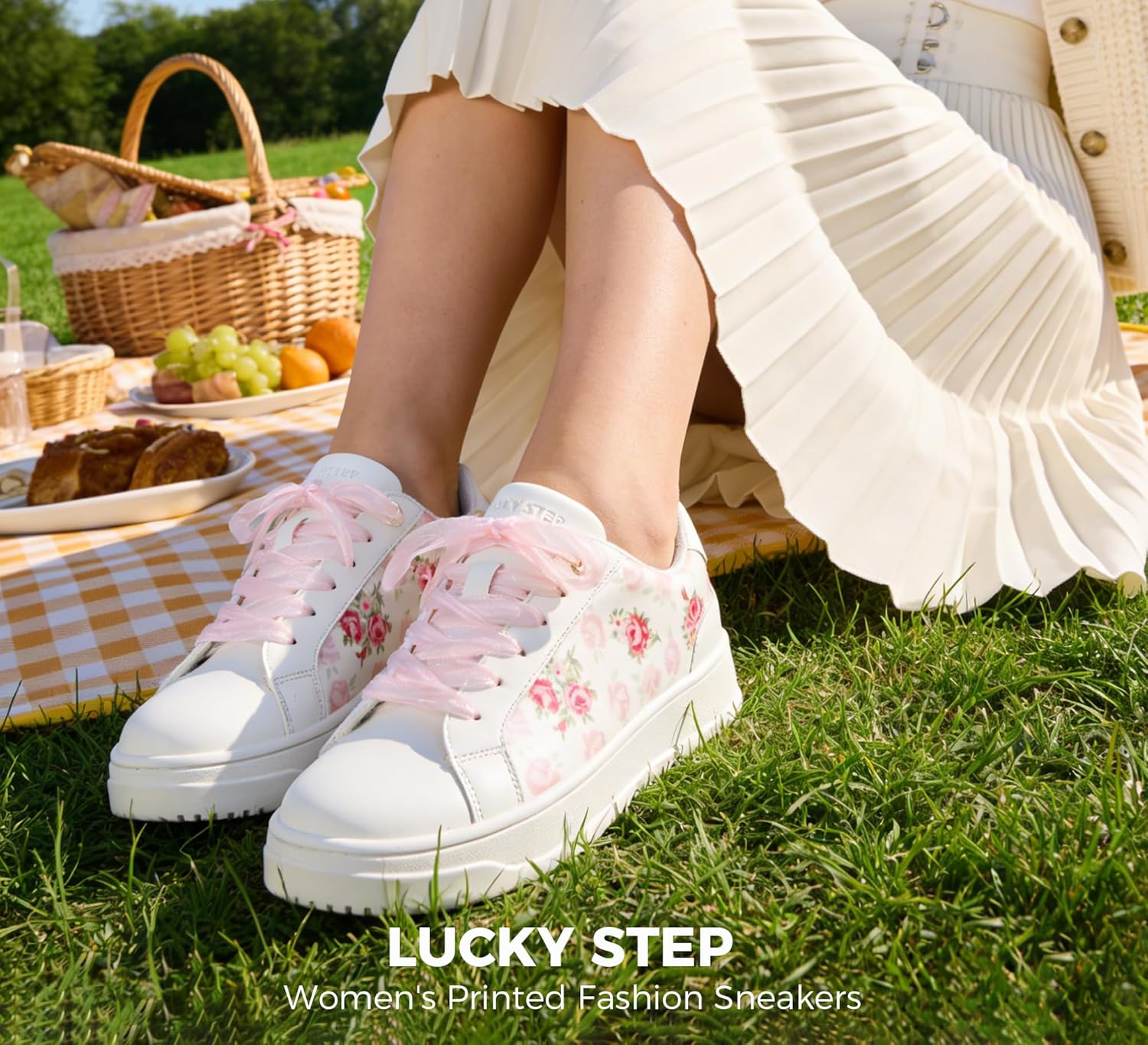 LUCKY STEP Women's Printed Fashion Sneakers - Non Slip Comfortable Walking Shoes - Lightweight Casual Classic Athletic Shoe