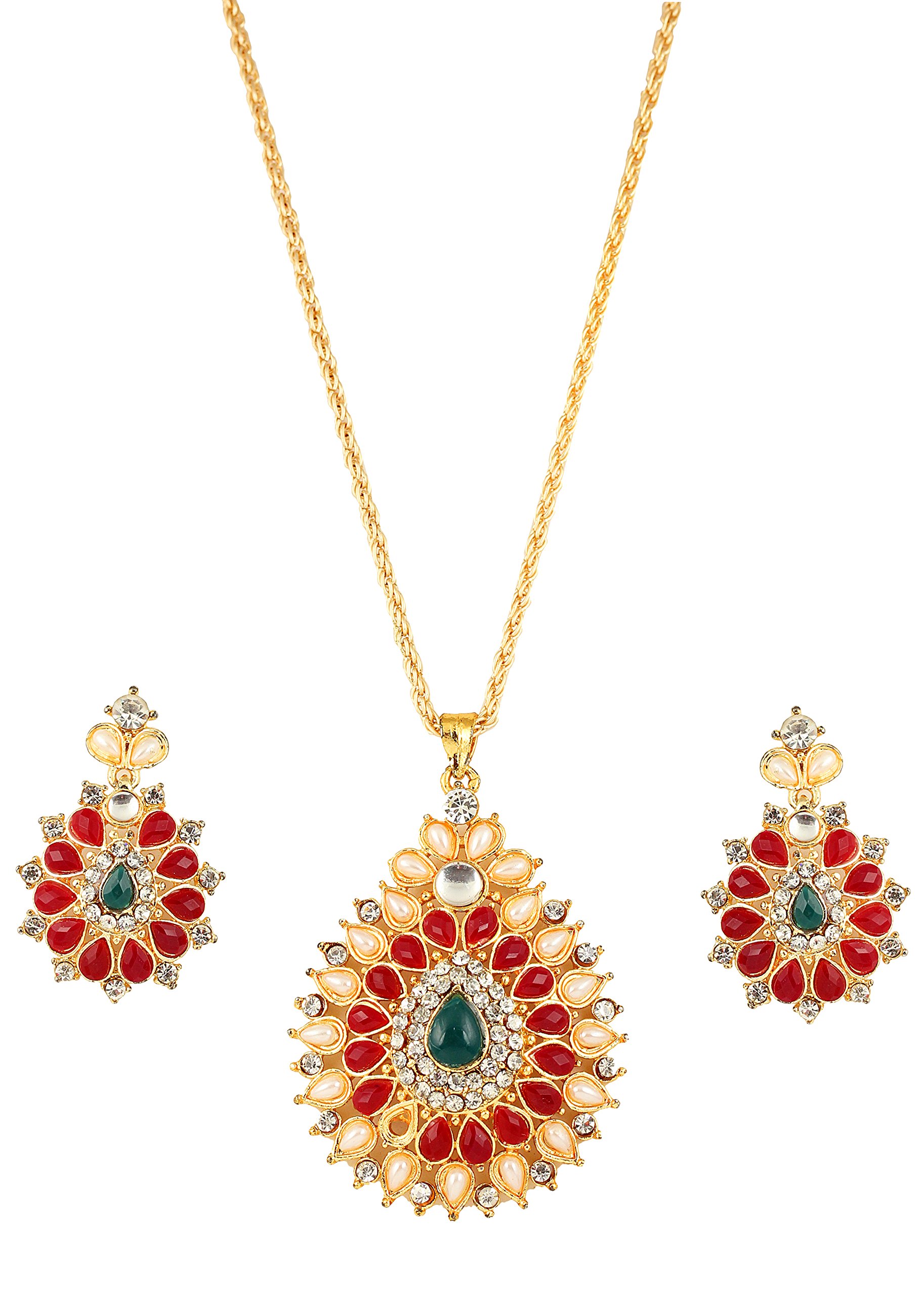 Touchstone Indian Bollywood Gorgeous Traditional Bridal Designer Jewelry Pendant Set In Gold And Silver Tone For Women.